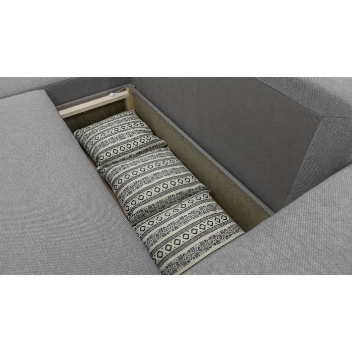 Canapé d'angle convertible réversible 3 à 4 places - PHARELL - Tissu anthracite - Coffre de rangement - L 224 x P 155 x H 85 cm