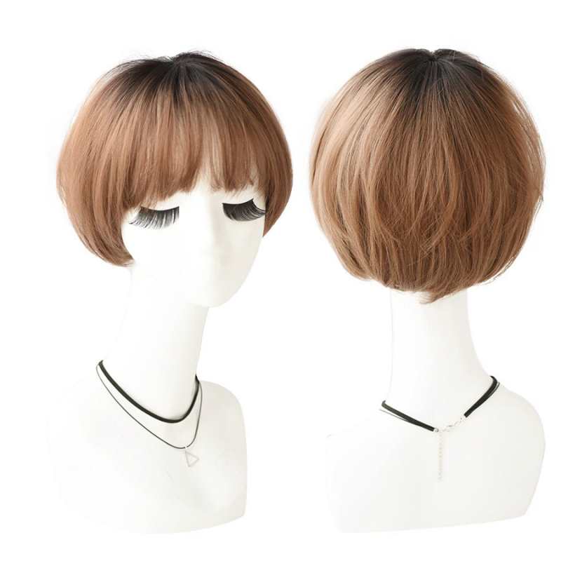 Wigs synthetic wig with bangs short bob wig for women light brown straight fashionable hair soft natural wig