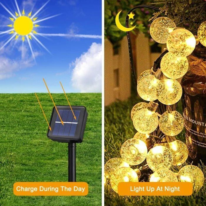 Luci a stringa solari, 11 m, 60 LED, luci a stringa solari per esterni, luce bianca calda, 8 modalità per giardino, Natale, matrimoni, feste