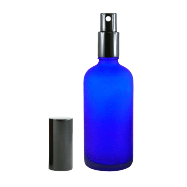 100 ml matowa szklana butelka z rozpylaczem w kolorze niebieskim