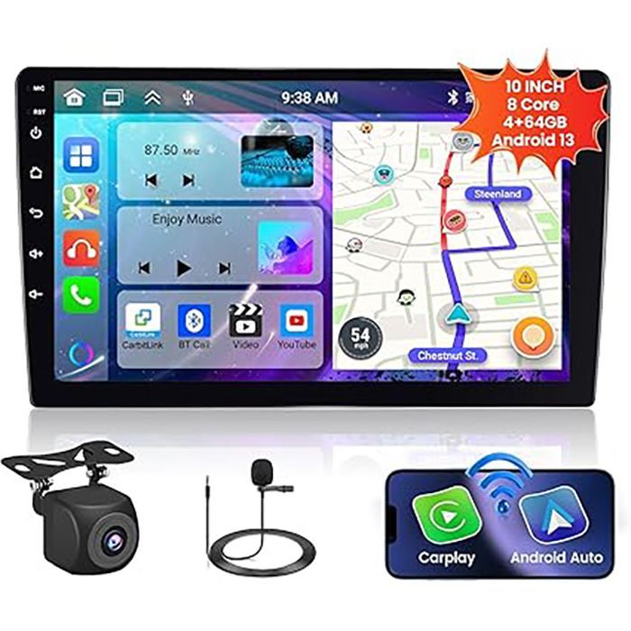 Autorradio Android 13 de 2 DIN [procesador de 8 núcleos, 4+64 GB] con pantalla IPS de 10,1