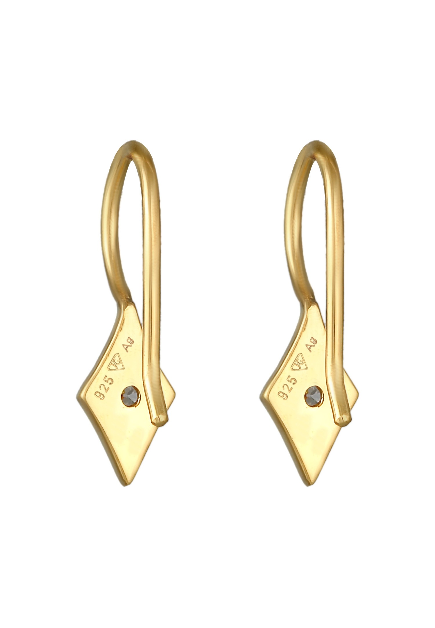 Elli DIAMONDS Femmes pendentif d'oreilles losange élégant avec diamant (0,06 ct) en argent sterling 925 plaqué or