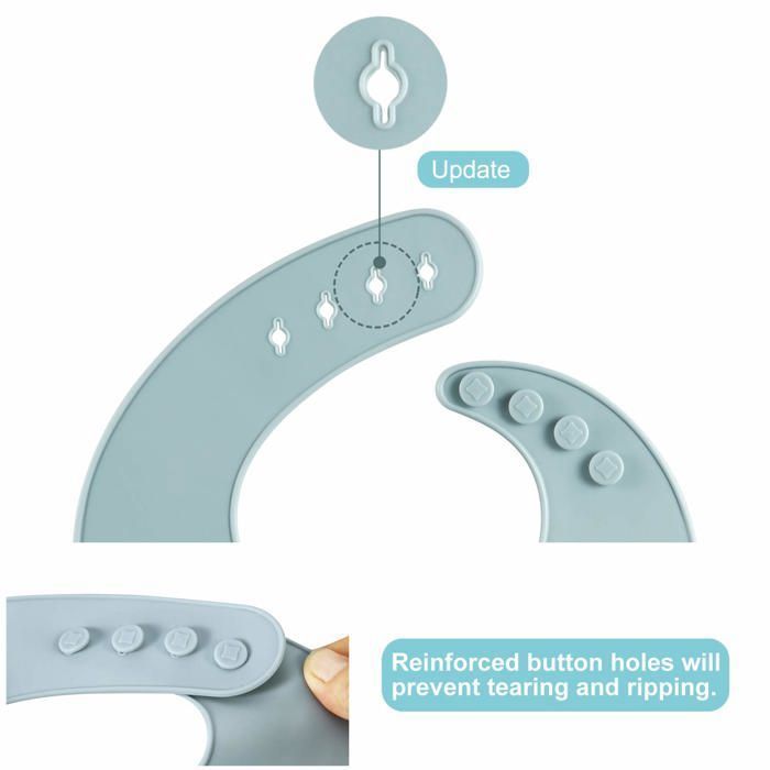 Lot de 3 bavoirs épais en silicone pour bébés et tout-petits (10 à 72mois)-Bavoirs imperméables et réglables avec large poche-Doux
