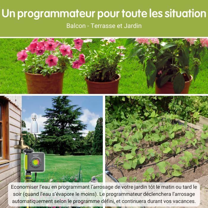 Programmateur d'arrosage automatique - 1 voie pour nez de robinet - Réglage mécanique intuitif