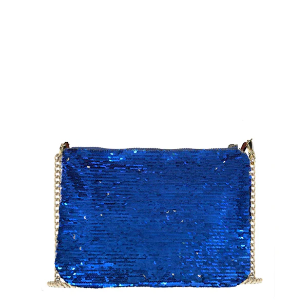 Pochette parisienne à sequins bleus avec bandoulière