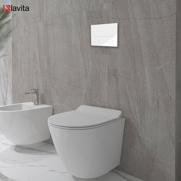 Lavita LAV101 WC frame element 40cm + SOGO SLIM wall-hung toilet, white, rimless + LAV3.1 white flush plate | Complete set |