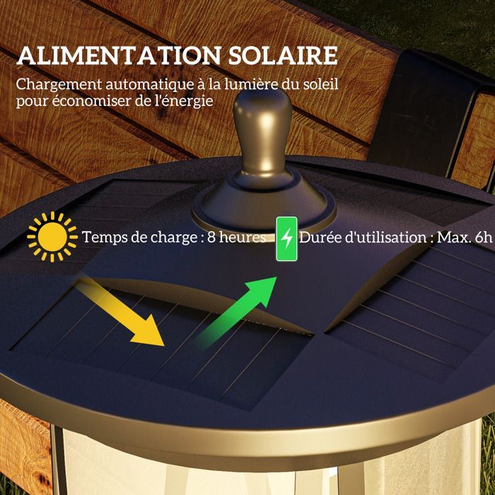 Lampadaire solaire extérieur lampadaire de jardin LED avec interrupteur marche/arrêt 17 x 17 x 127 cm noir