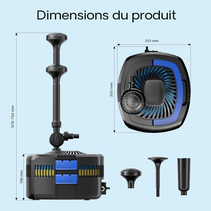 Pompa e filtro per fontana Wiltec CUF-4800 con unità UV da 11W - 310 x 350 x 579 mm - portata 4500 l/h / prevalenza massima 4 m /