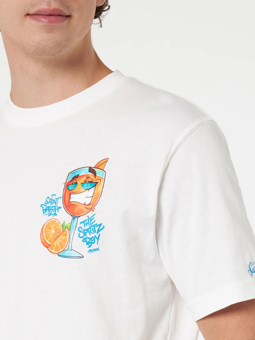 Heren katoenen T-shirt met Cryptopuppets Spritz dav-print.