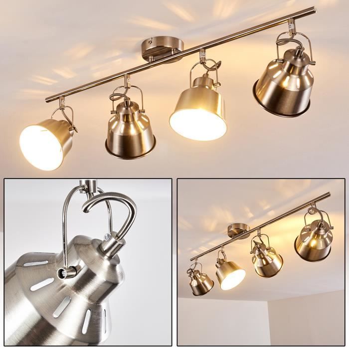 Plafondlamp - HOFSTEIN - Safari - Geborsteld chroom metaal - 4 verstelbare spotjes - E14 max. 40W