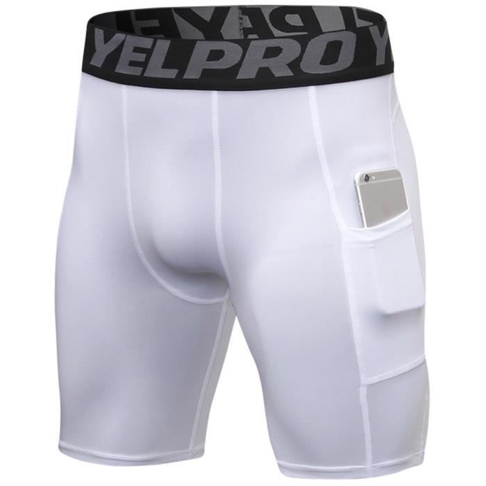 Pantalones cortos de compresión para hombre - FONDUPIN - Para correr - Secado rápido y transpirables - Blanco