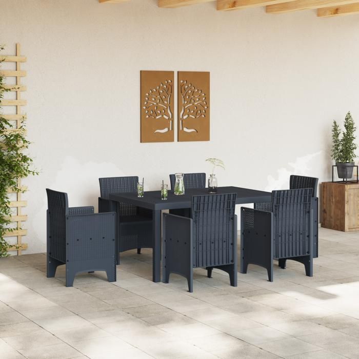Tavolo moderno da esterno - Tavolo da giardino antracite 150x100x73 cm in polyrattan @FR(239607)