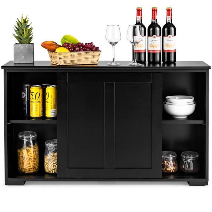 COSTWAY Buffet de Cuisine avec Porte Coulissante, 107 x 33 x 60 CM, Buffet Bas avec Étagère Réglable, pour Salon et Entrée, Noir