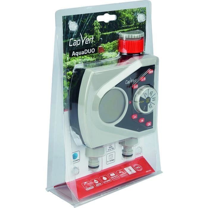 Timer per irrigazione - CAPE VERDE - 2 uscite indipendenti - Schermo LCD - Regolazione della frequenza - Durata dell'irrigazione