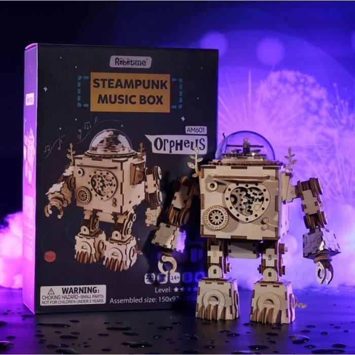 Kit di modellismo robot Orfeo 3D in legno fai da te, giocattolo puzzle con carillon meccanico, idea regalo