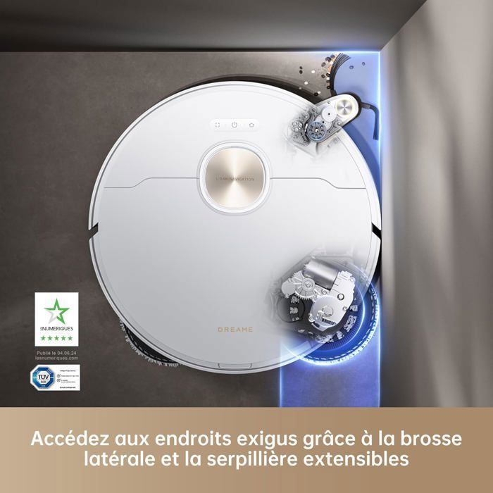 Aspirateur robot laveur Dreame X40 ultra complete Blanc 12kPa Robot Aspirateur avec Serpillière amovible et relevable, MopExtend