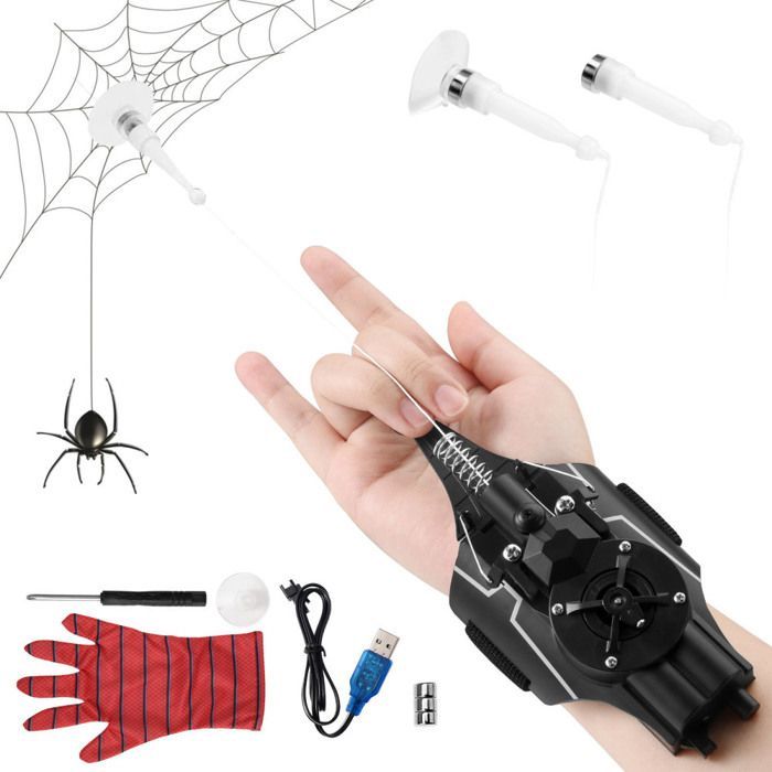 Guante lanzador con efecto de telaraña para niños, guante lanzador con efecto de luz y telaraña.