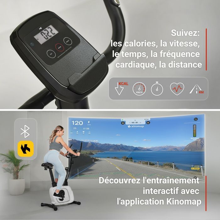 Hop-Sport Connected Exercise Bike, 8 Levels of Magnetic Resistance HS-3000H Nexon, Bluetooth and Kinomap, Max. 120 kg, Grey