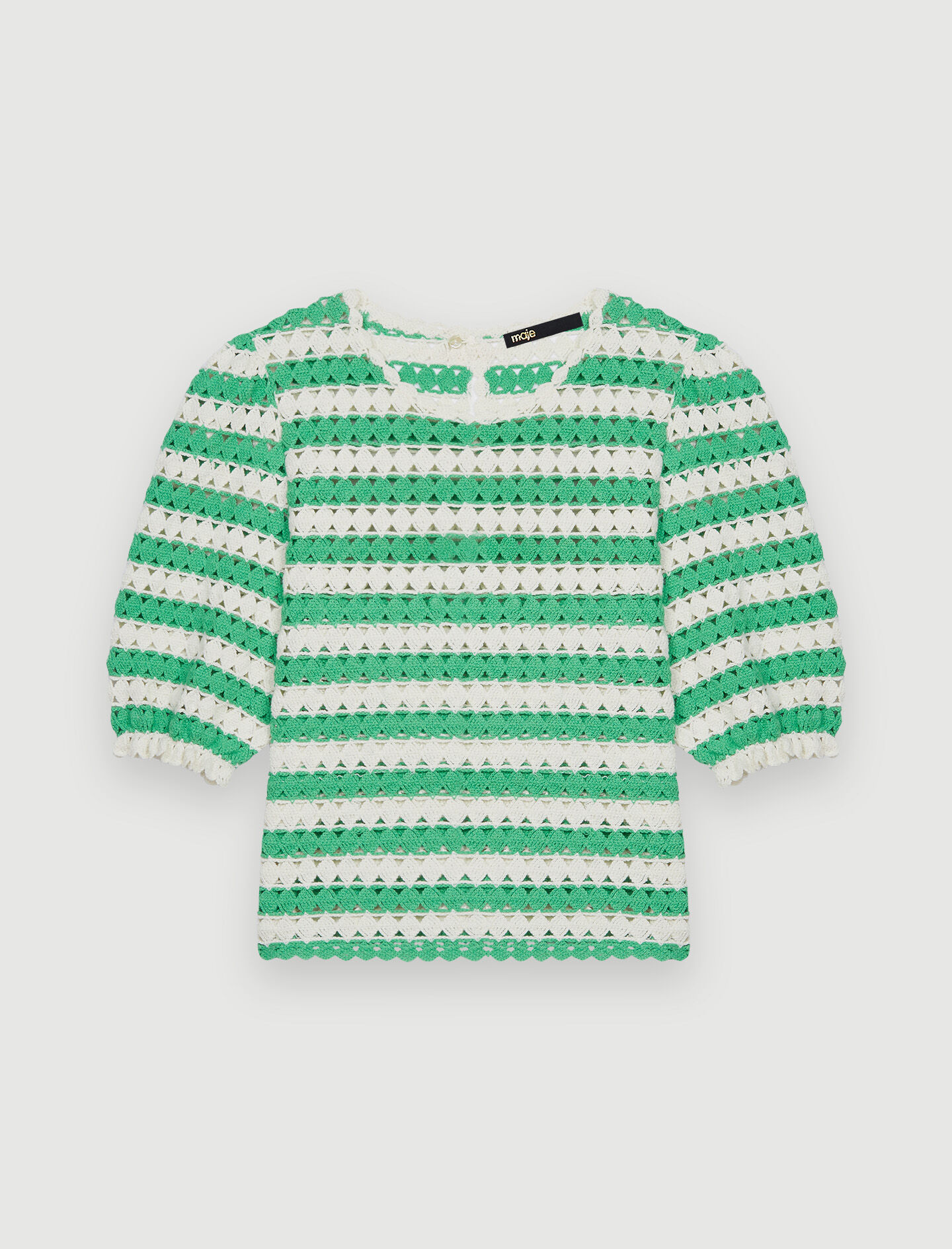 Pulover croșetat cu dungi - Alb-gălbui/Verde