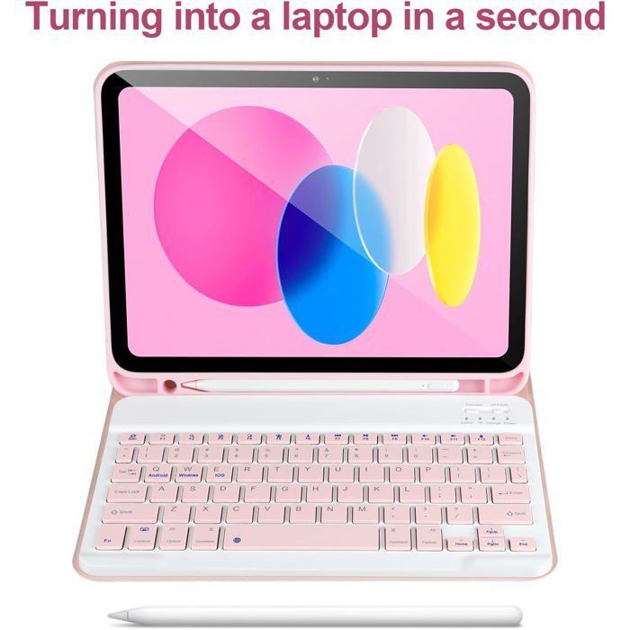 Français Étui avec clavier pour iPad 11/10e génération (A16 2025 11 pouces/10e génération 2022 10,9 pouces) - rose