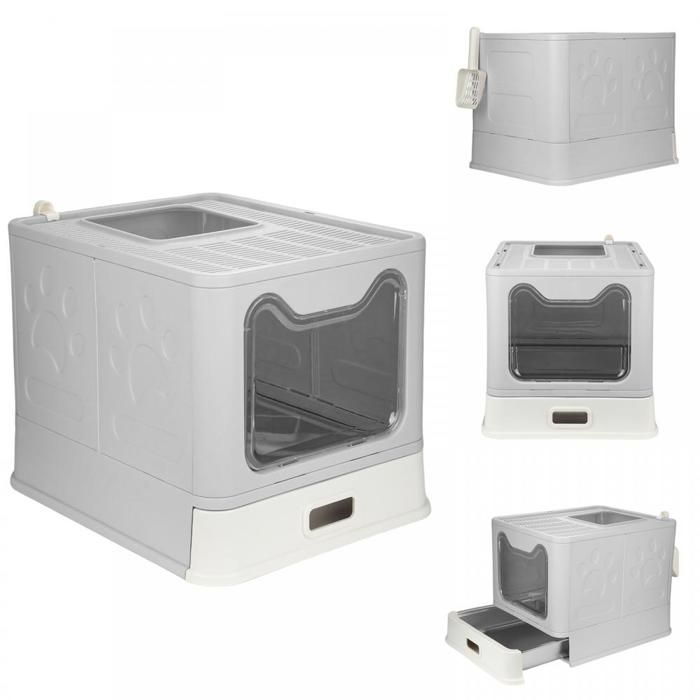 SUPFINE Bac à Litière pour Chat avec 2 Portes, Maison de Toilette Pliable pour Chat avec Couvercle et Tiroir, 41 × 51 × 38 cm