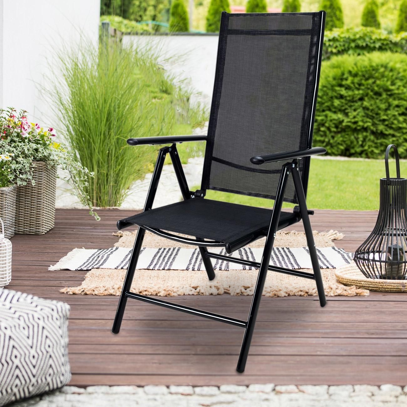 Conjunto de 6 cadeiras de jardim dobráveis em alumínio CASARIA®, capacidade de peso de 120 kg, encosto alto, ajustáveis em 8 posições, antracite.