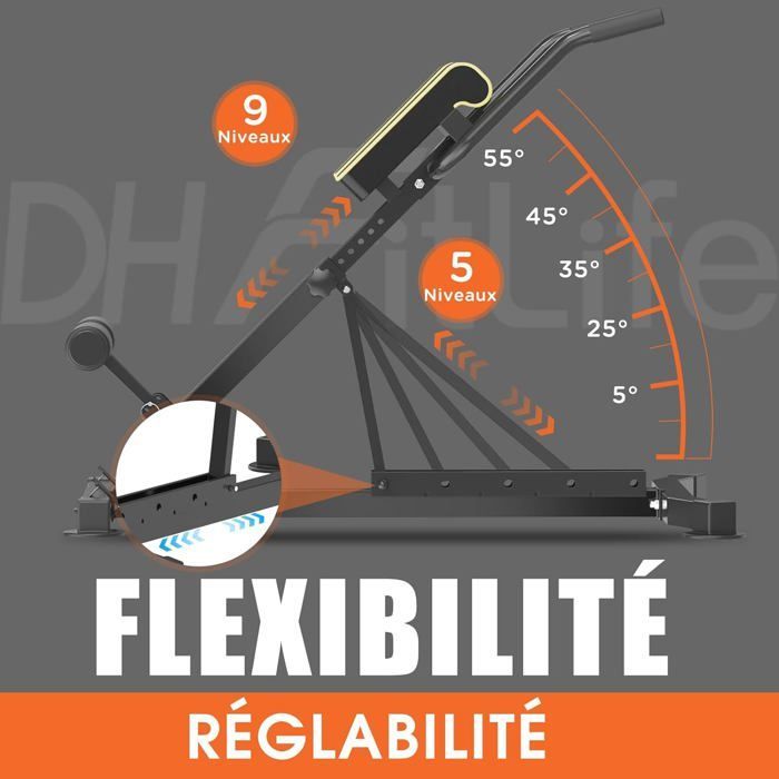 DH FitLife 5-en-1 Hyperextension Chaise Romaine pour Entraînement Abdominal et Lombaire, Réglable jusqu'à 150 kg