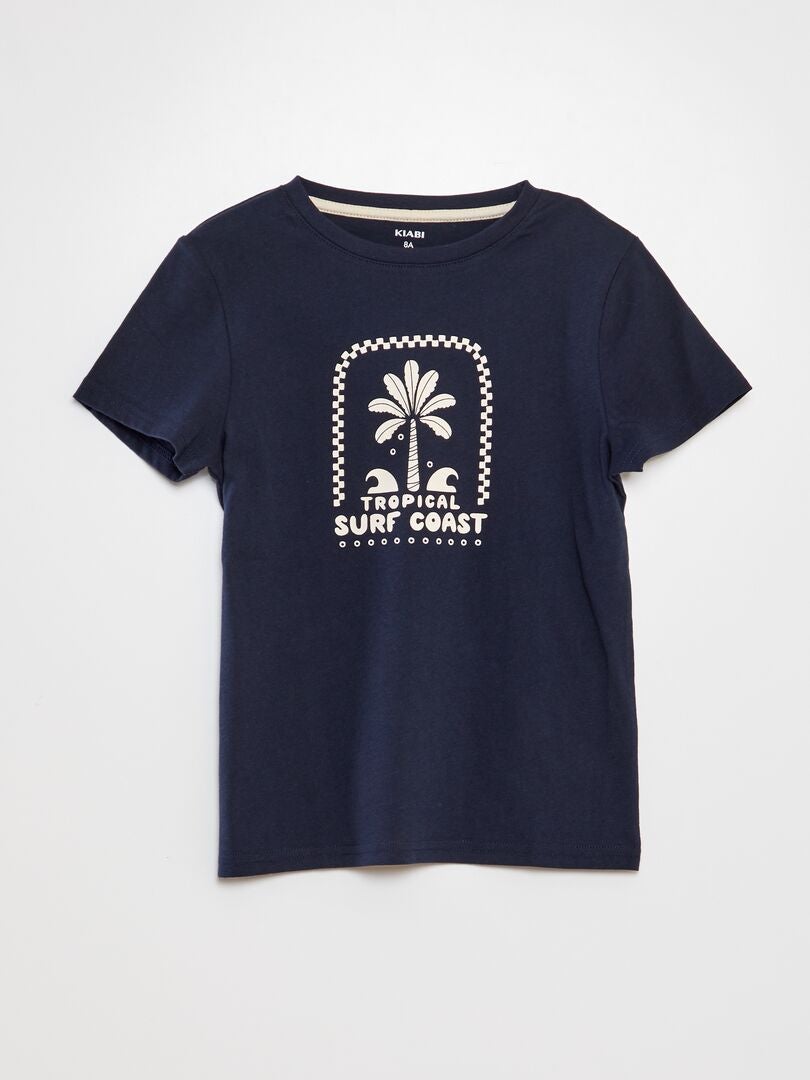 Camiseta de algodão com gola redonda - AZUL