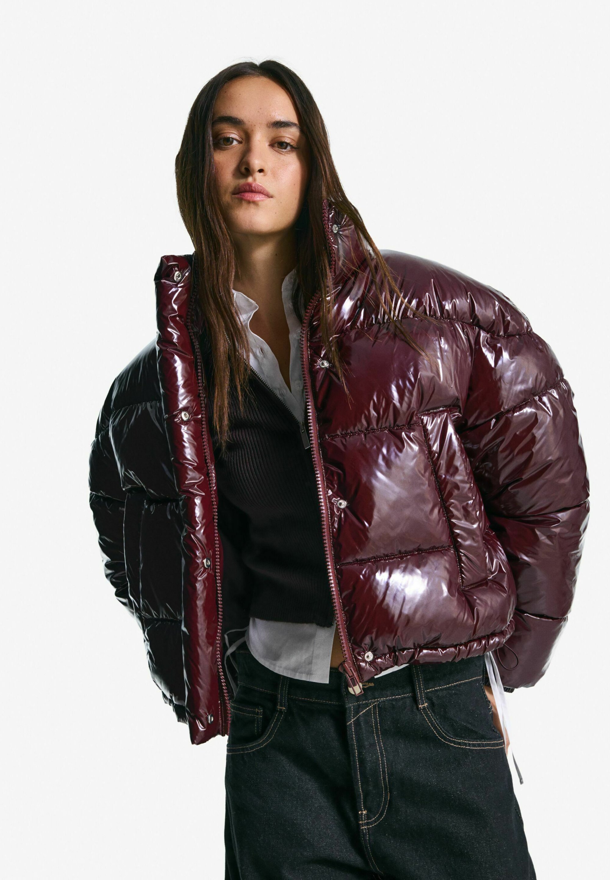 Bershka Winterjacke - Dunkelrot