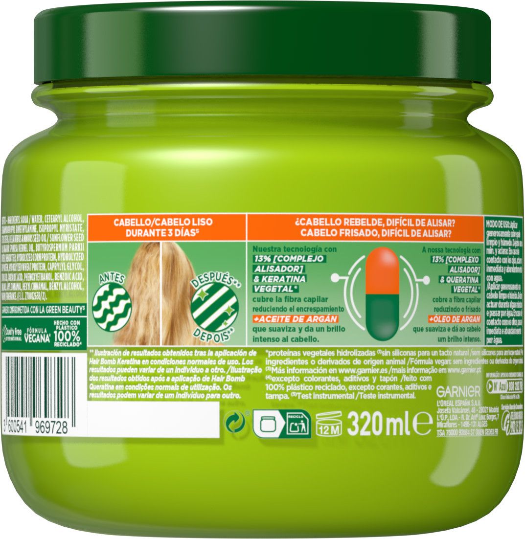 „Fructis Hair Bomb“ keratino plaukų kaukė glotniems ir žvilgantiems plaukams Plaukų kaukės