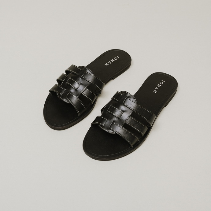 Mules à brides croisées  en cuir noir