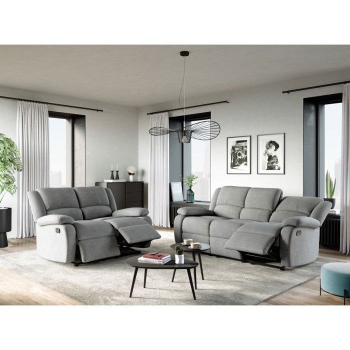 LEO 2-Sitzer-Relaxsofa aus Mikrofaser – Grau – B 143 x T 93 x H 96 cm – LOUNGITUDE