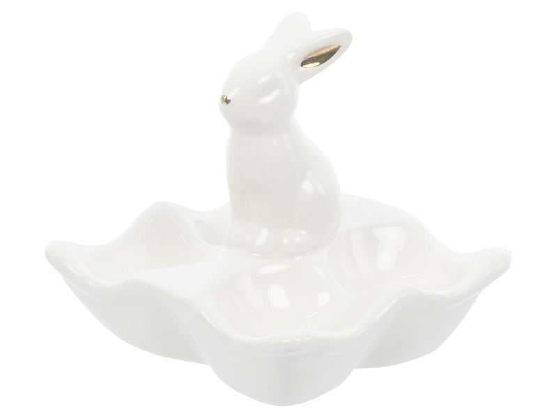 Talerz na 4 jajka Zając ceramiczny biały