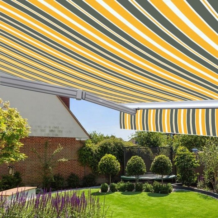 Handmatig te bedienen zonnescherm 3,6 x 3 m Monobloc voor terras - Grijsgeel