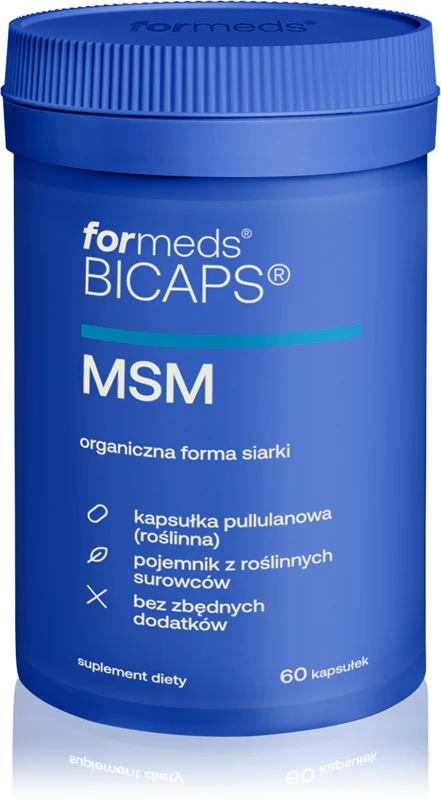 Cápsulas de suplemento alimentar MSM da Forms Bicaps para auxiliar na saúde musculoesquelética.