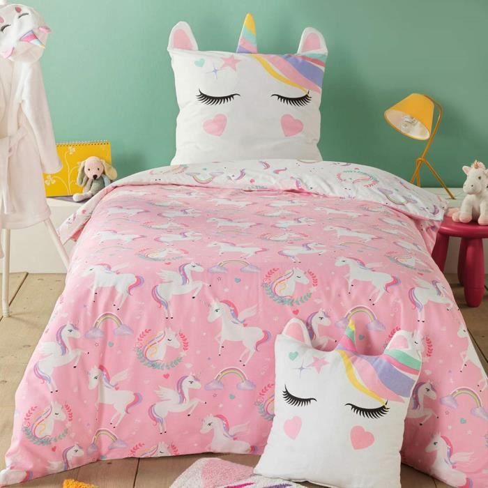 Copripiumino Unicorno - 140x200 cm - Cotone - Rosa - Bambino