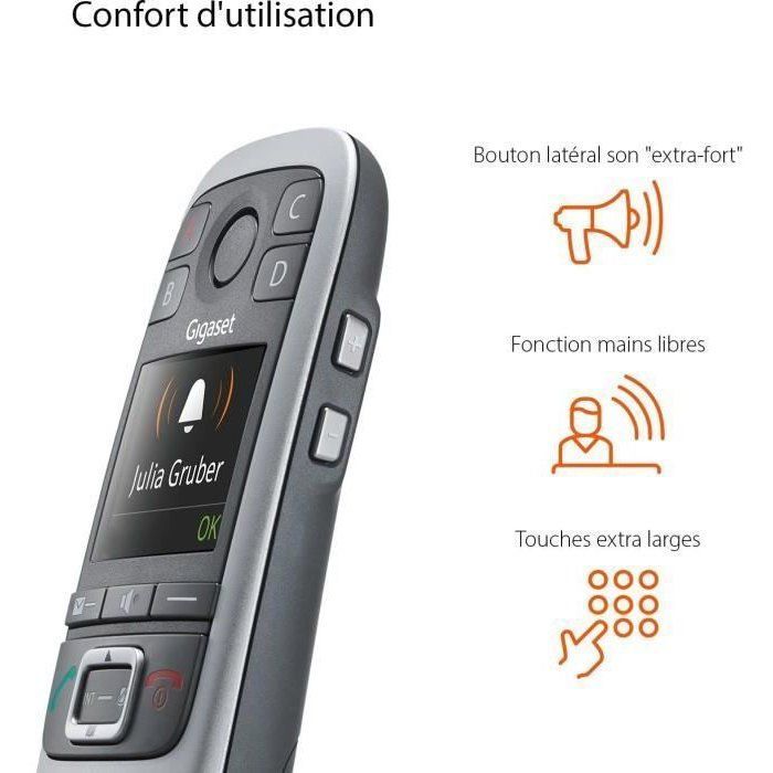 Teléfono inalámbrico Gigaset DECT, plateado - giga e 560 plateado