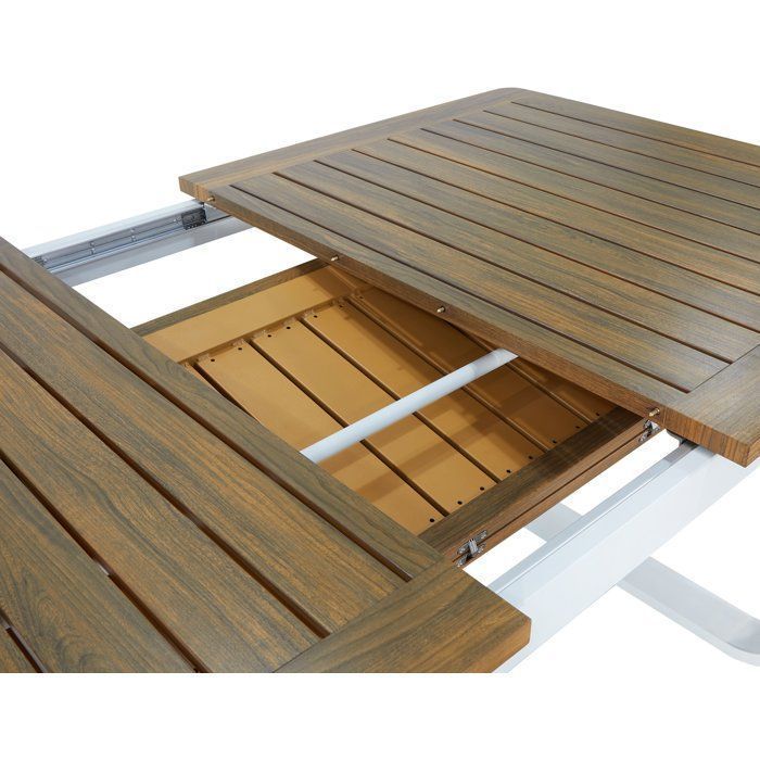 Ensemble repas de jardin - VIANEA - Table extensible 155/245x100x74 cm + 6 fauteuils - Aluminium - Blanc et naturel - 6 personnes