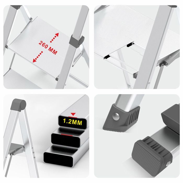 FACILITYS Escabeau Marchepied Pliable en Aluminium - 2 Marches - Ultra léger, Gain de place, Antidérapant