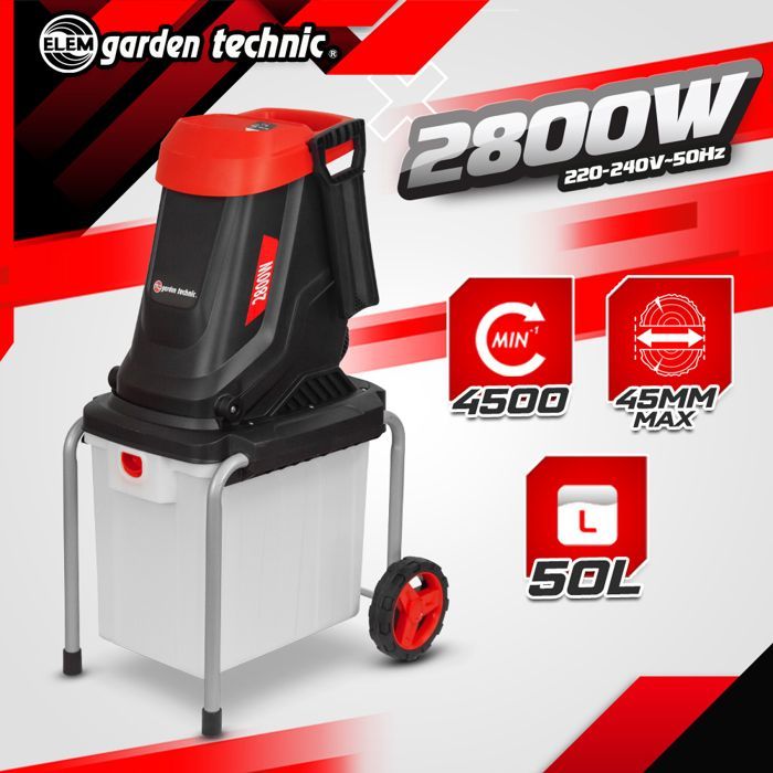 Tuinversnipperaar - ELEM GARDEN TECHNIC - 2800W - 50L opvangbak - 45mm snijdiameter - Elektrisch