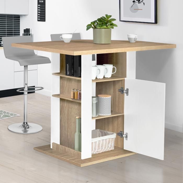IDMARKET UGO 110cm Central Island in white wood and beech effect with storage