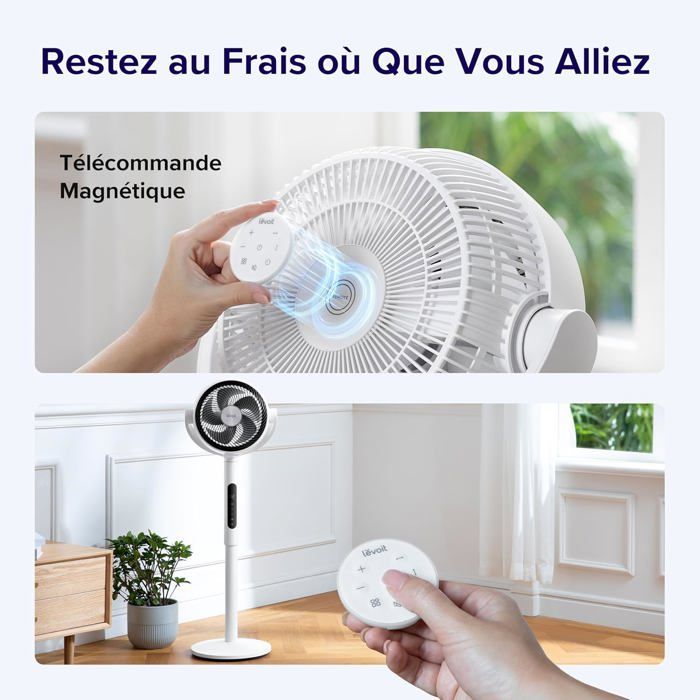 Ventilateur Sur Pied 20 Db Silencieux, Puissant 2465 M³/H, Flux D'Air 7.5 M/S, Avec Télécommande, Oscillant 90°+120°,4 Modes 12 Vi