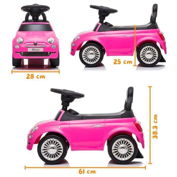 Fiat 500 giocattolo cavalcabile - Auto per bambini con licenza ufficiale, adatta a bambini da 1 a 3 anni - Rosa - Clacson e bagagliaio - Ausilio per camminare
