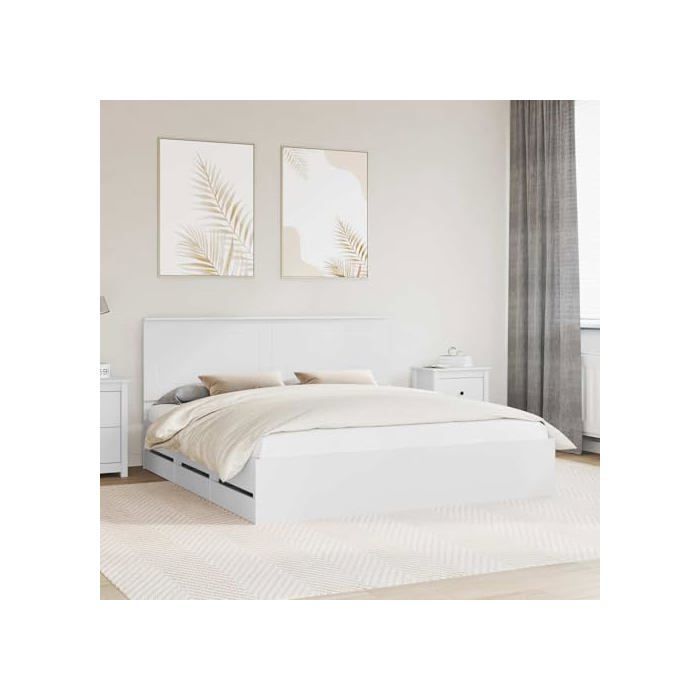 Estructura de cama con cajón - vidaXL - Blanca - 180x200 cm - Madera de ingeniería - Diseño moderno - Almacenamiento integrado