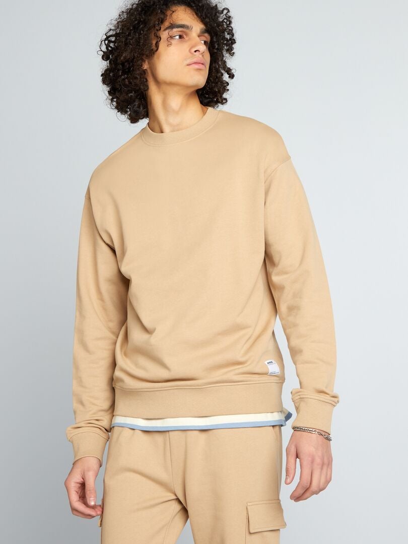 Sweatshirt met ronde hals en details - BEIGE
