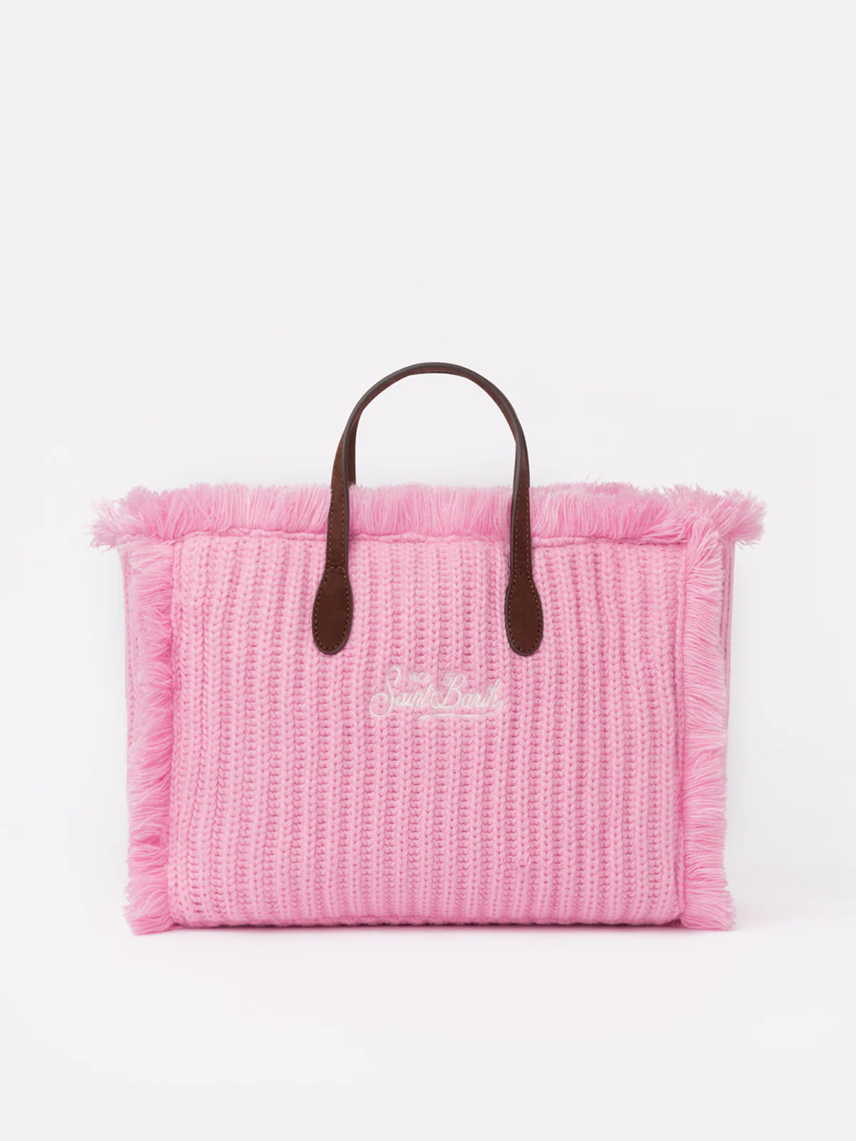 Colette fluwelen winterhandtas | Roze ribgebreid | Geborduurd logo | Binnenklep, rits en binnenvak | Afneembare schouderband | MC2 Saint Barth