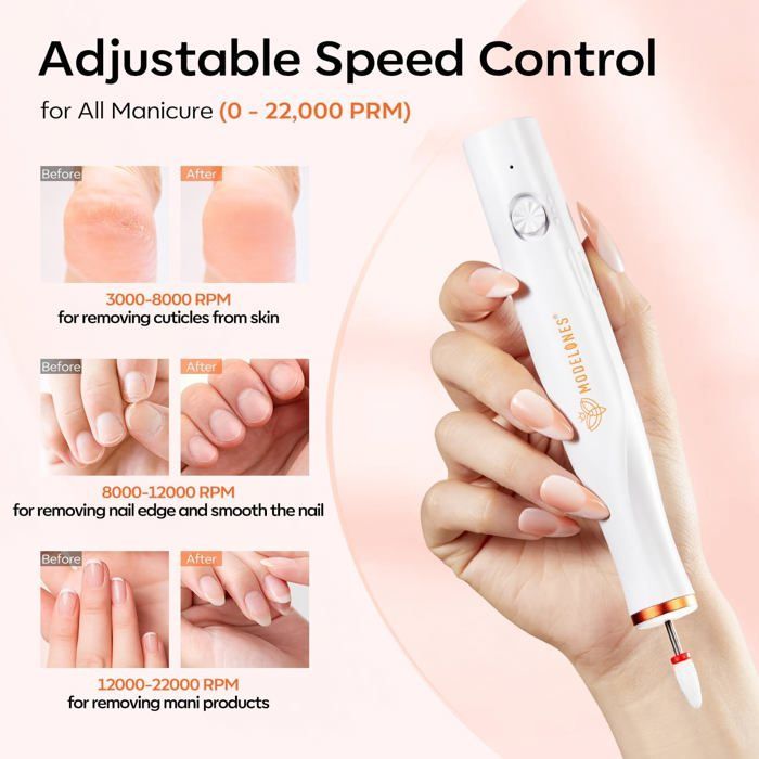 Ponceuse Pour Ongles, 13 En 1 Manucure Electrique Ongles 22000 Rpm, Usb Rechargeable Nail Drill Avec Tip Light, Vitesse Et Directi