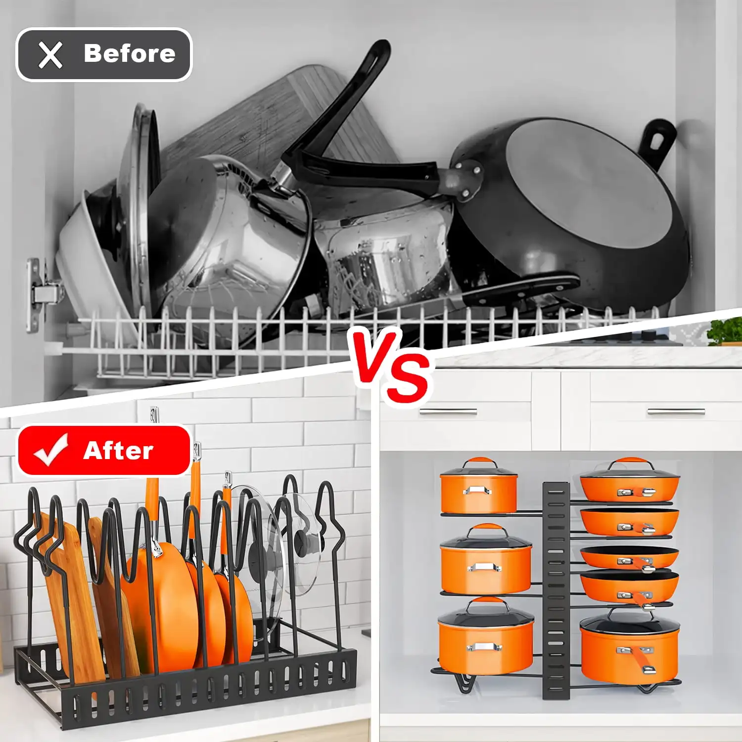 Étagère de rangement pour casseroles et poêles à 8 niveaux, boîte de rangement en métal pour placard de cuisine, idéale pour Noël