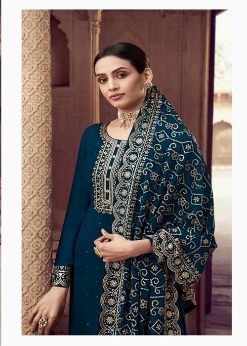 Salwar Kameez Bleu Vert Nitya churidar robe indienne bollywood anarkali mariage brode dore
