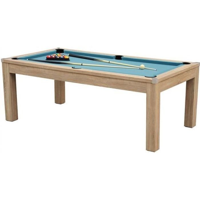 Table à manger convertible en Billard 6FT - Meyer - Hêtre - Tapis Bleu Ciel